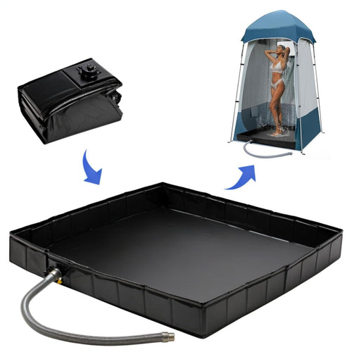 Portable Shower Pan 41" x 41" x 5" Foldable Indoor RV Shower Floor Pan with Drian Portable Shower for Camping Shower Stall Endosure Awning